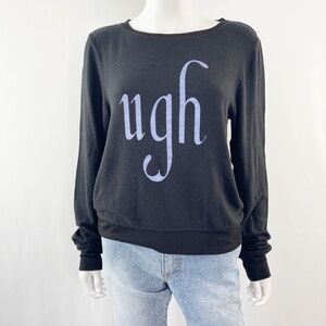 Wildfox Sweatshirt Black Long Sleeve UGH Baggy Beach Jumper Size S New
